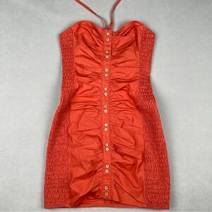 Free People Hold On Halter Mini Dress Women’s S Red Rust Ruched‎ Summer Vacation